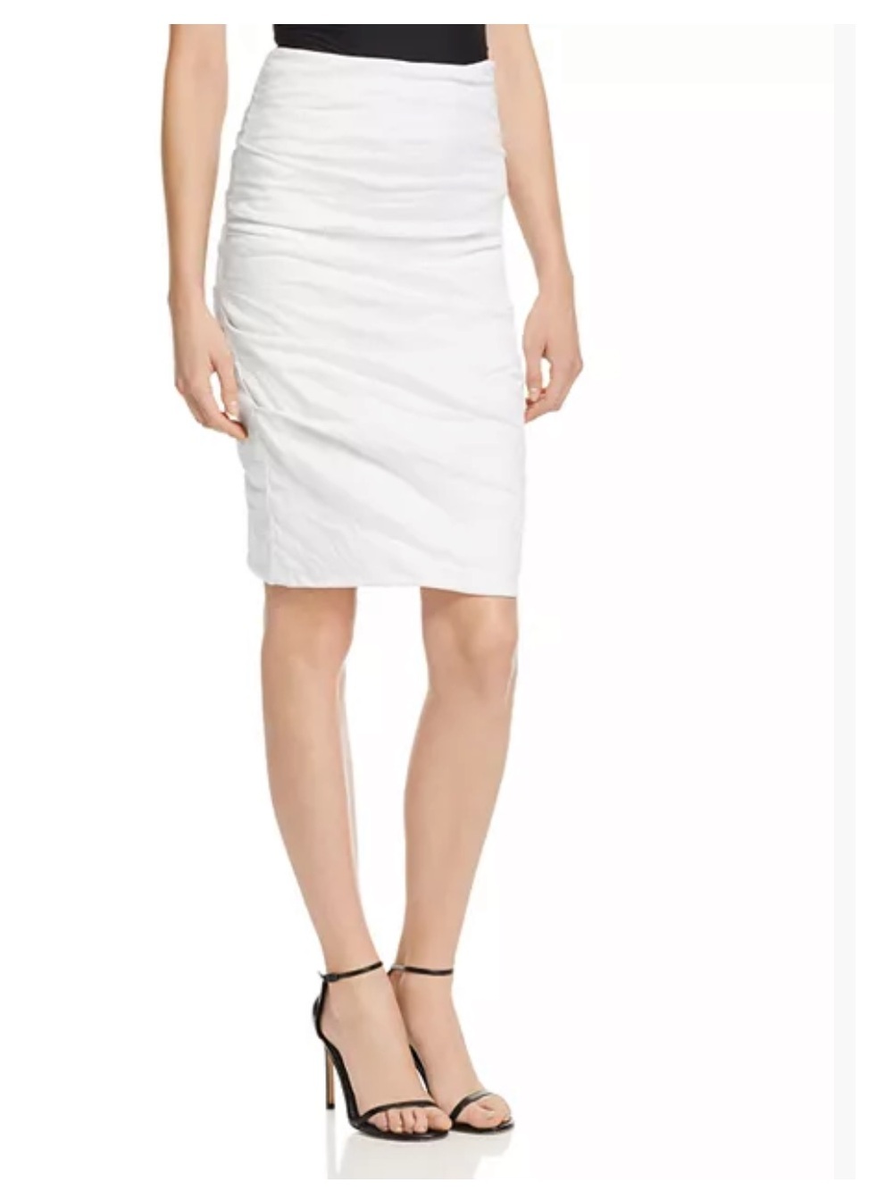 Nicole Miller White Ruched Pencil Skirt, 0